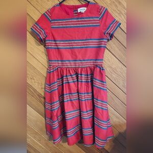 Land's End Red Striped Modest Holiday Kids Dress Size 16